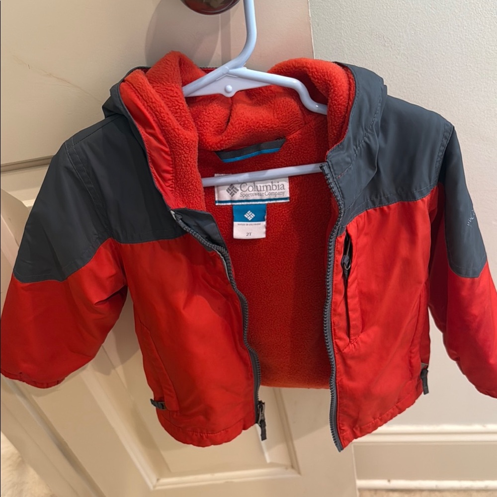 Toddlers Columbia Orange and Gray Hooded full Zip Jacket size 2T